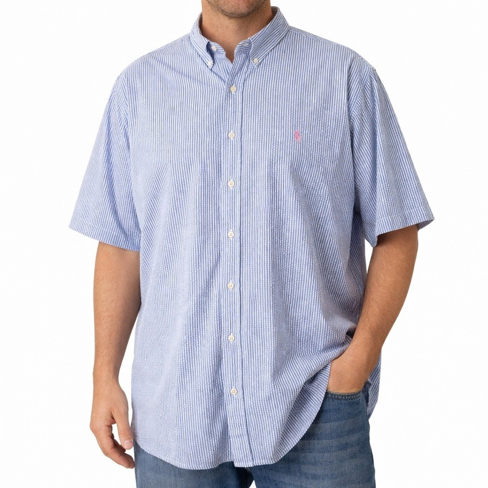Ralph Lauren Classic Fit Blue White Stripe Button‎ Down Shirt 2XLT Seersucker